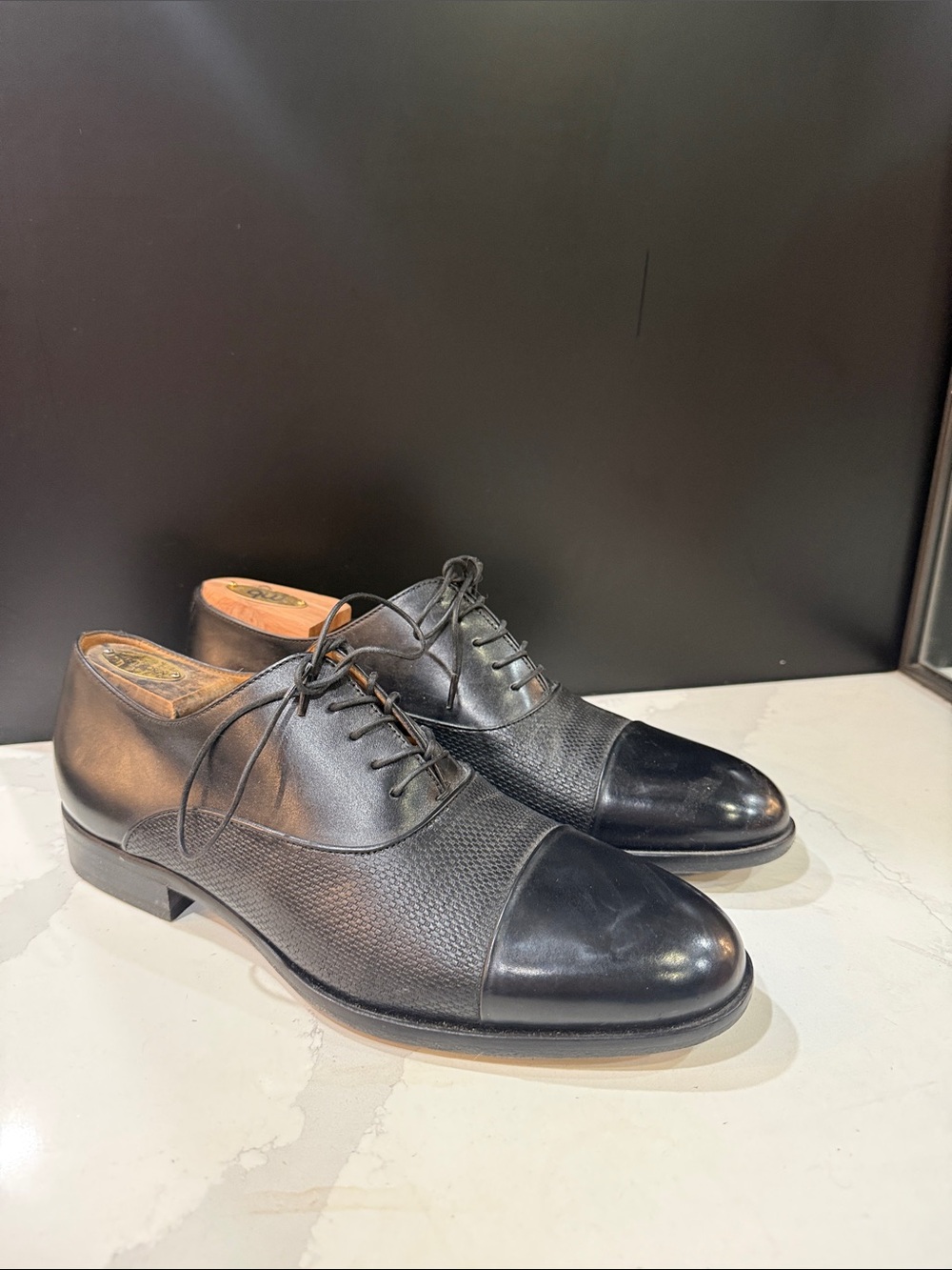 Boss Black Leather Cap-Toe Oxford Dress Shoes